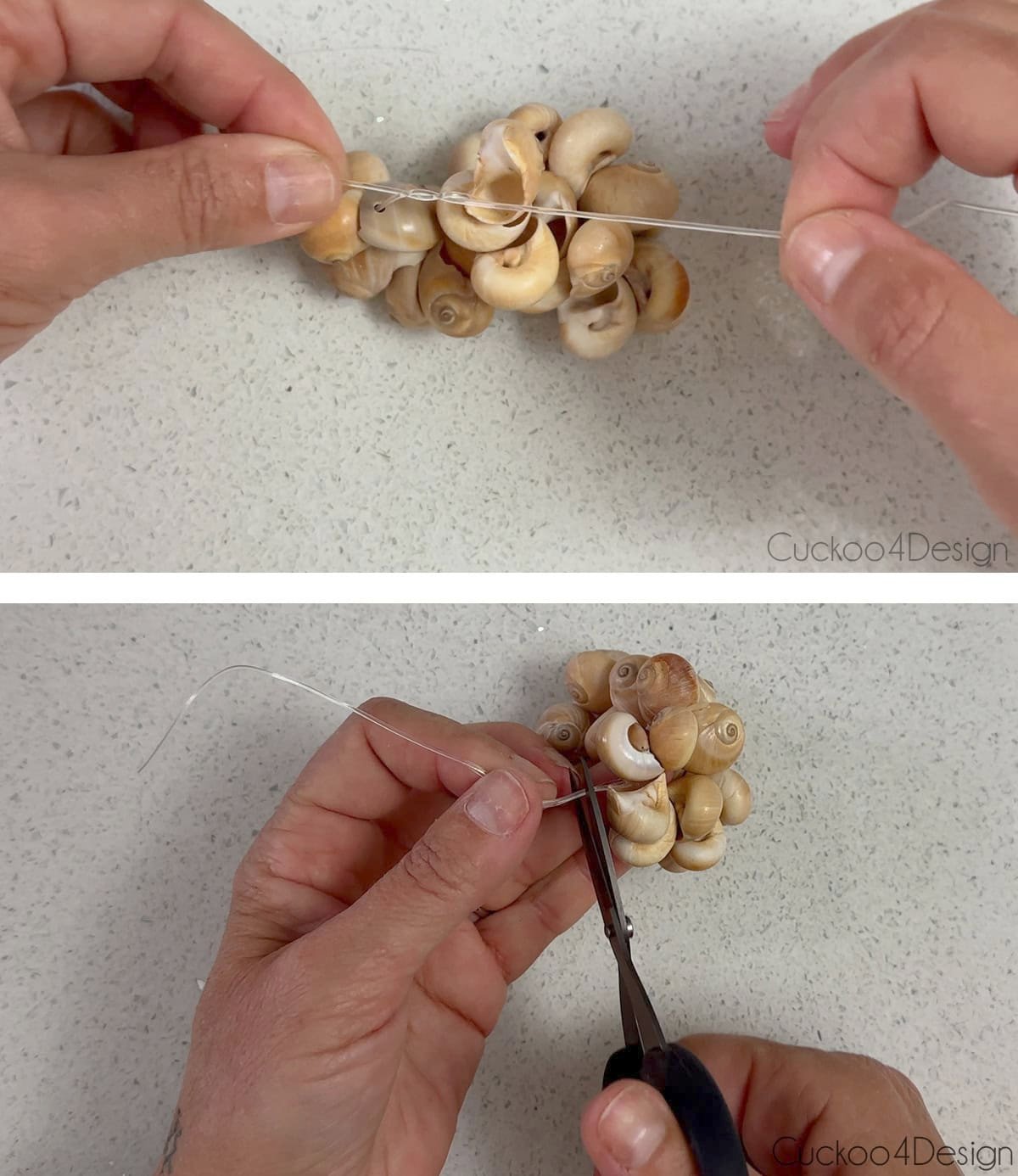 Animado y recortando el cordón elástico del brazalete